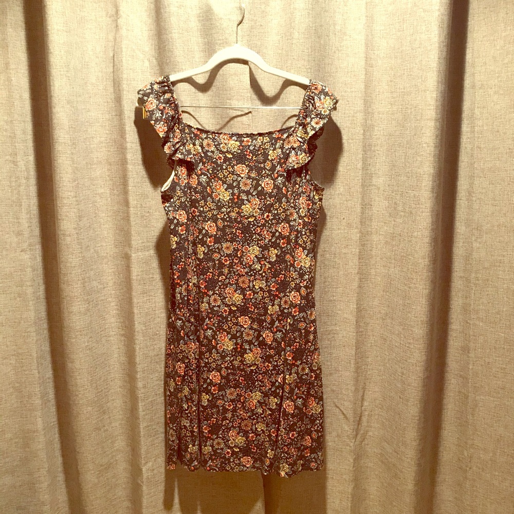LOFT blue floral swing dress with ruffle straps